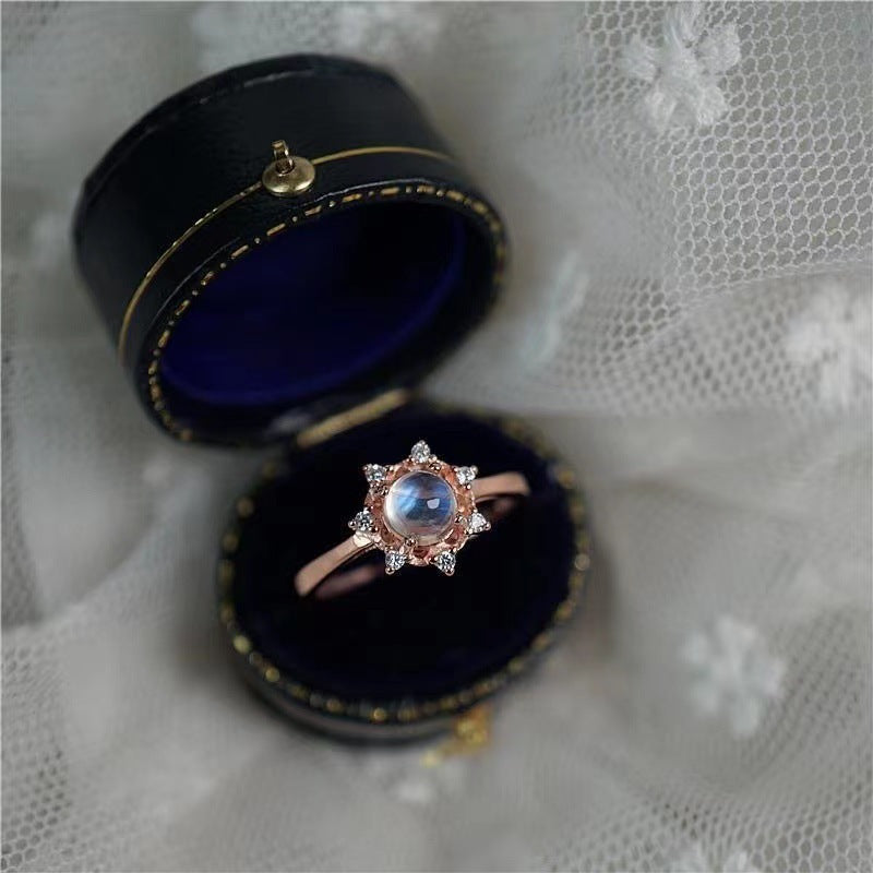 Premium Natural Moonstone "Snowflake" Rose Gold Opening Ring
