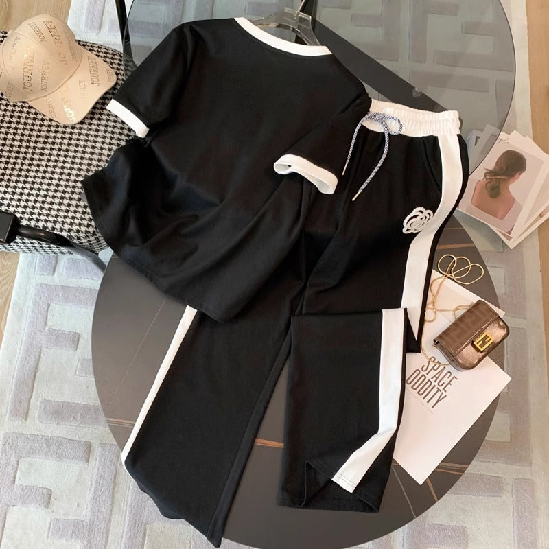 STOCK-Summer Fashion Sweat Set – Wide-Leg 2pc Streetwear