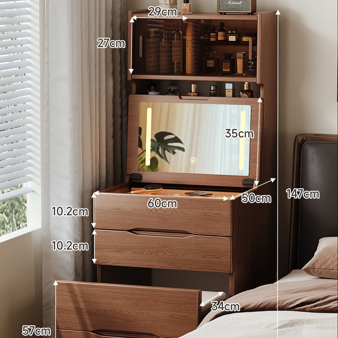 Solid Wood Minimalist Dressing Table with Flip-Top — Enf grade solid wood upgraded usb socket