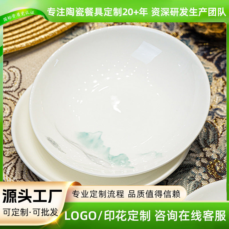 Tangshan Bone China Deep Soup Plate for Household Dining