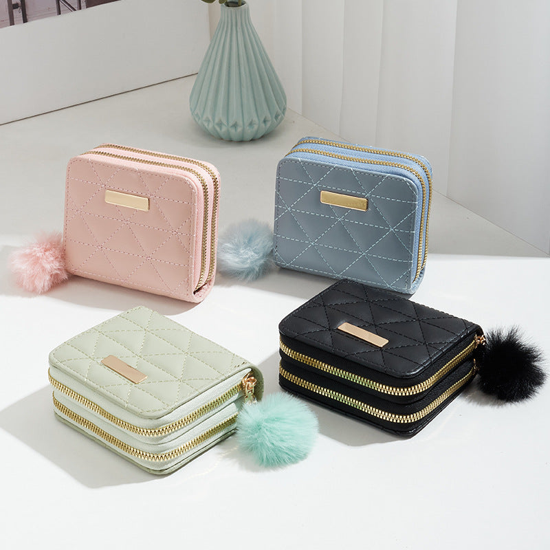 Small Fur Ball Coin Purse for Women – 2024 Quilted Wallet