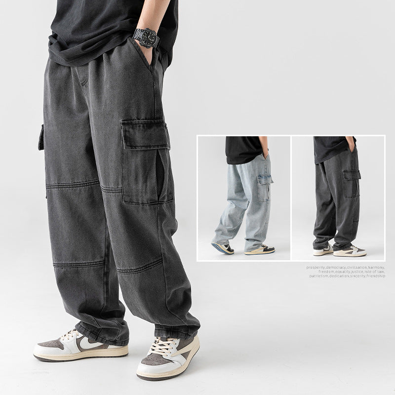 STOCK-Retro Japanese Workwear Jeans – Washed Pocket Style