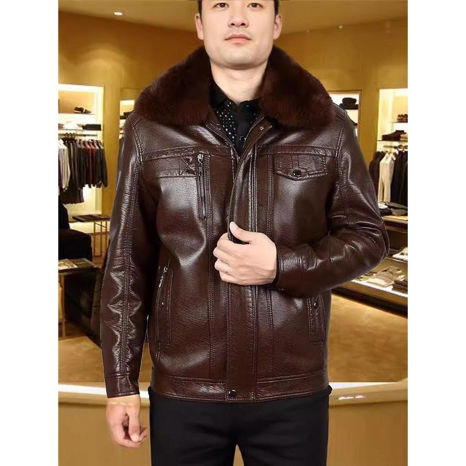 Men’s Leather Jacket with Fur Lining for Winter