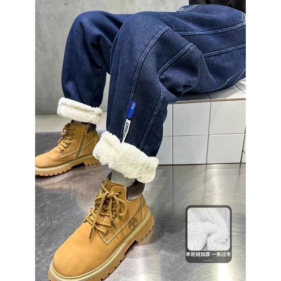 Boys Lamb Wool Fleece Lined Jeans Winter Thick Pants