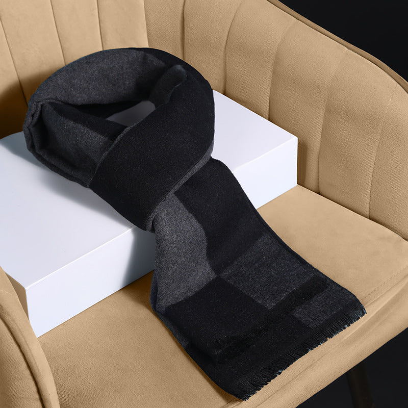 Men’s Black & Gray Plaid Scarf Winter Thick Warm Brushed