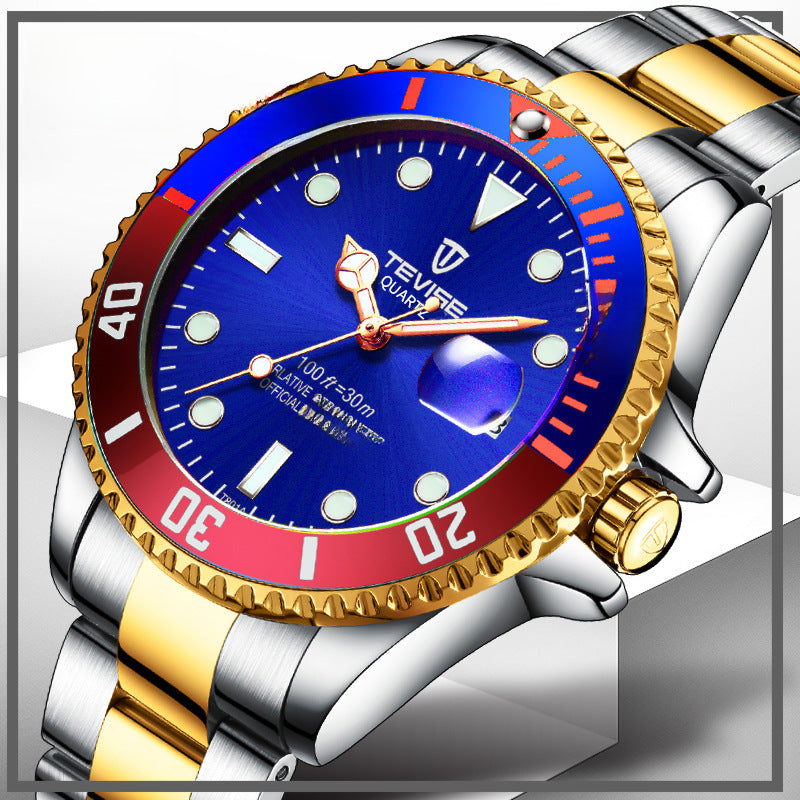 Swiss Tevise Waterproof Quartz Watch for Men