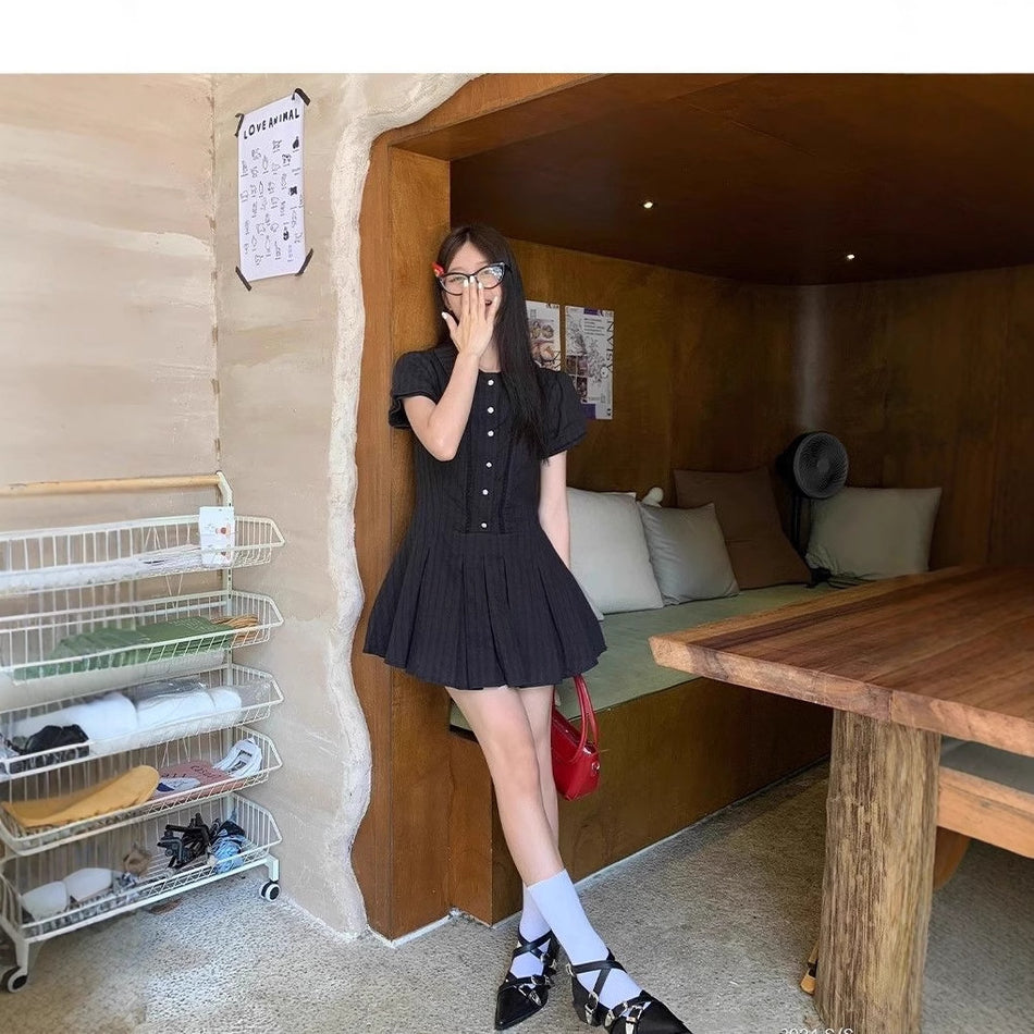 INSTOCK-Women’s White Puff-Sleeve Shirt Dress – Preppy Summer