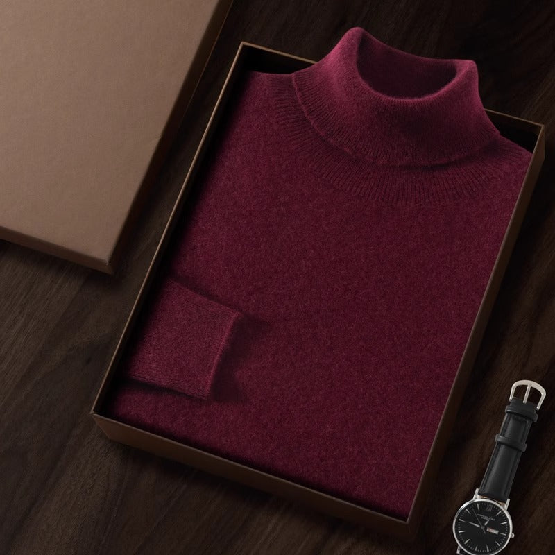 STOCK-Men’s High Neck Fleece-Lined Sweater – Slim Fit Knit