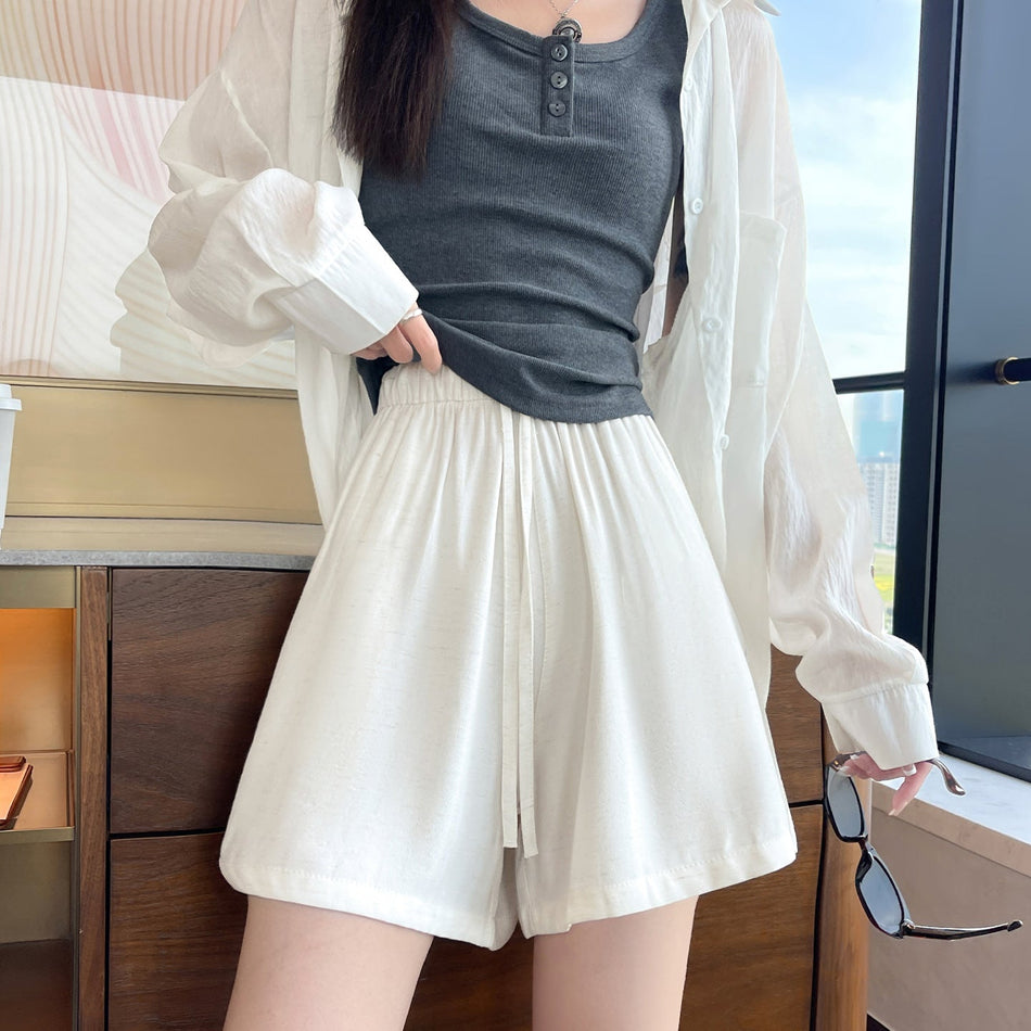 White Linen Sports Shorts