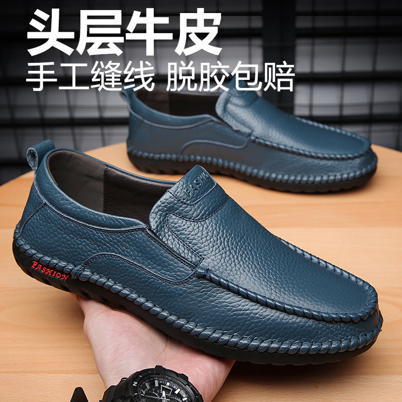 2024 Men’s Cowhide Leather Slip-On Shoes Non-Slip Soft