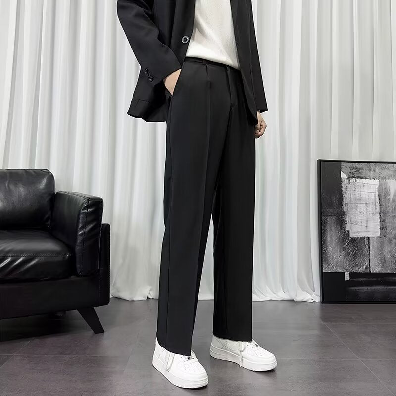 STOCK-Men’s High-Grade Loose Straight Wide-Leg Casual Suit Pants