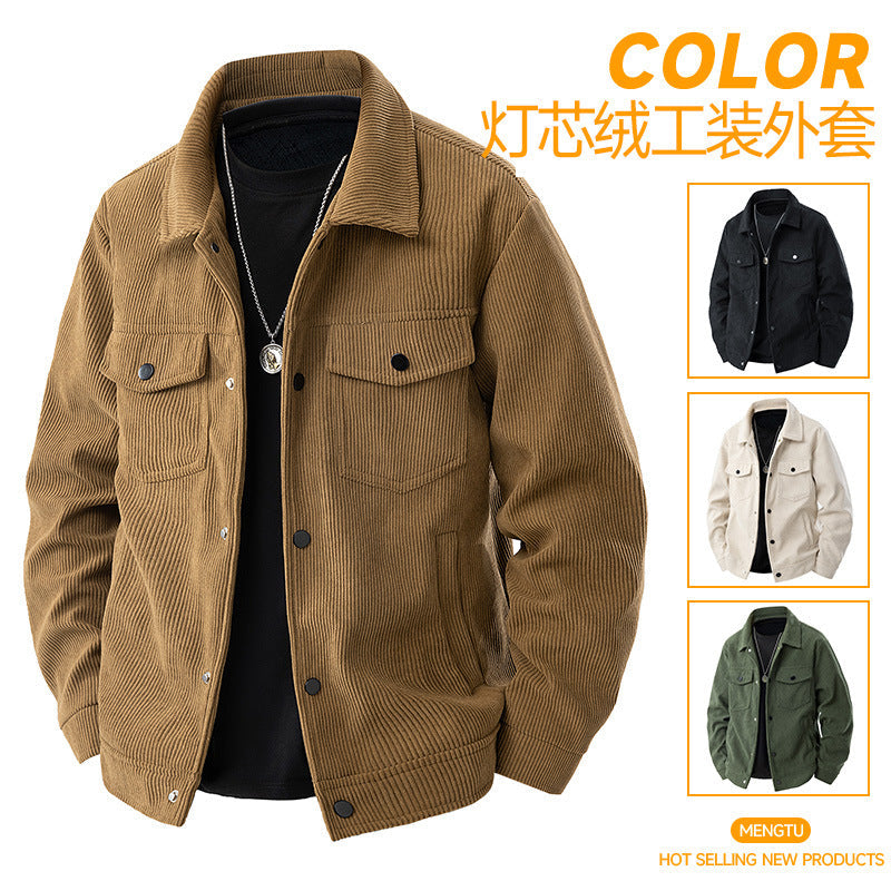 Men’s Corduroy Workwear Jacket – Casual Youth Lapel Style