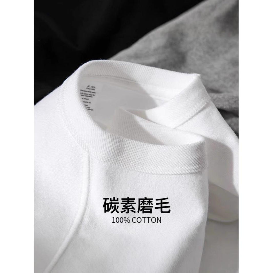Unisex 300g Heavy Cotton White Short-Sleeve Loose T-Shirt