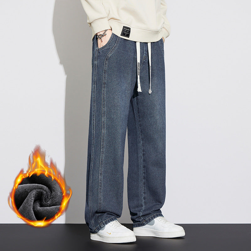STOCK-Wide-Leg Thick Velvet Jeans Trendy Winter Men Nepal