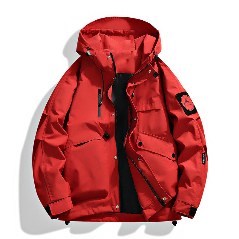 Men’s Color-Block Workwear Jacket – American Style Hooded Casual