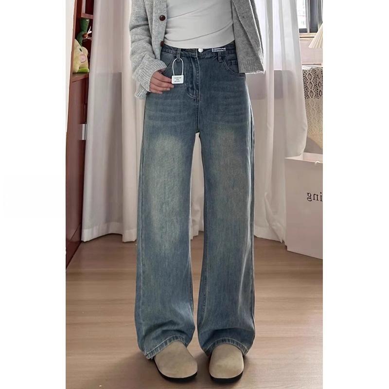 Vintage Blue Fleece-Lined Wide Leg Jeans