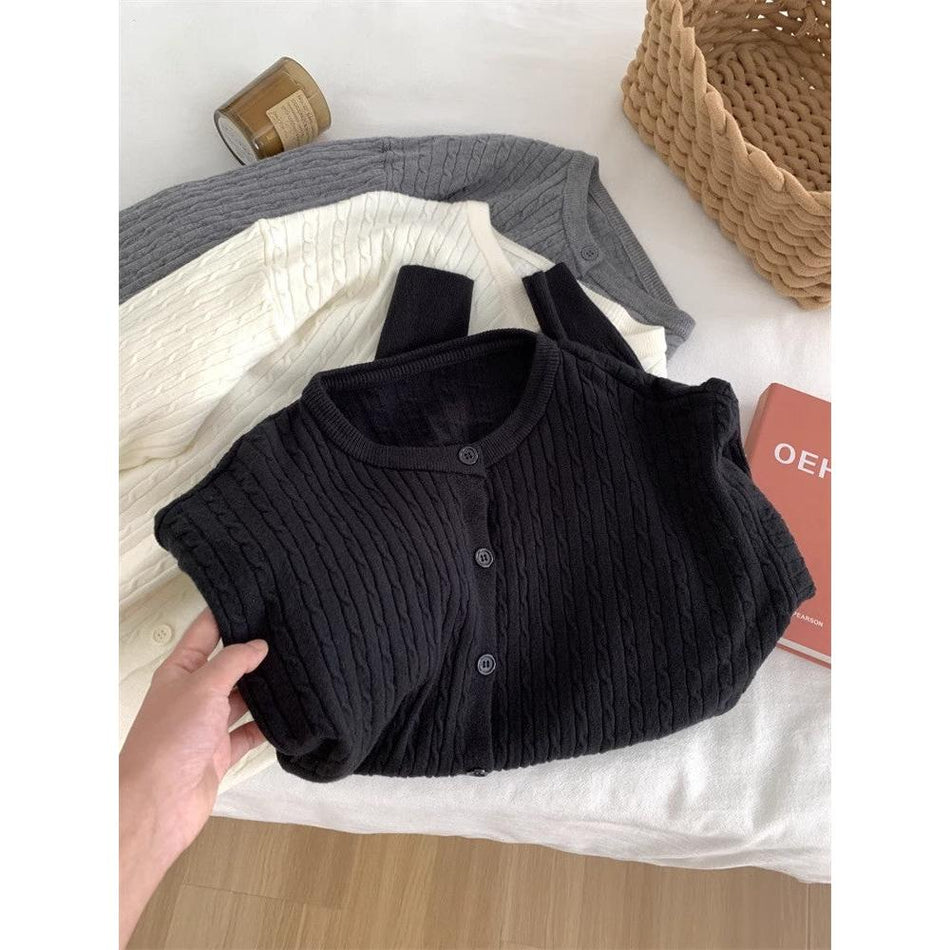 Korean Style Twist Crewneck Knitted Cardigan Women Slim-fits
