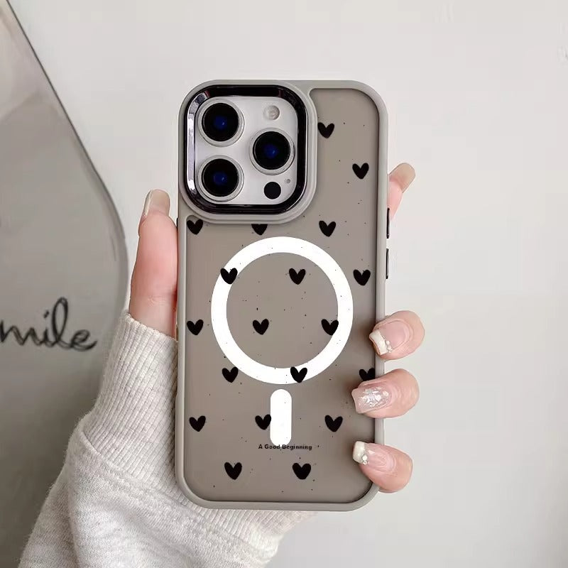 Korean-Style Magnetic Small Heart iPhone Case