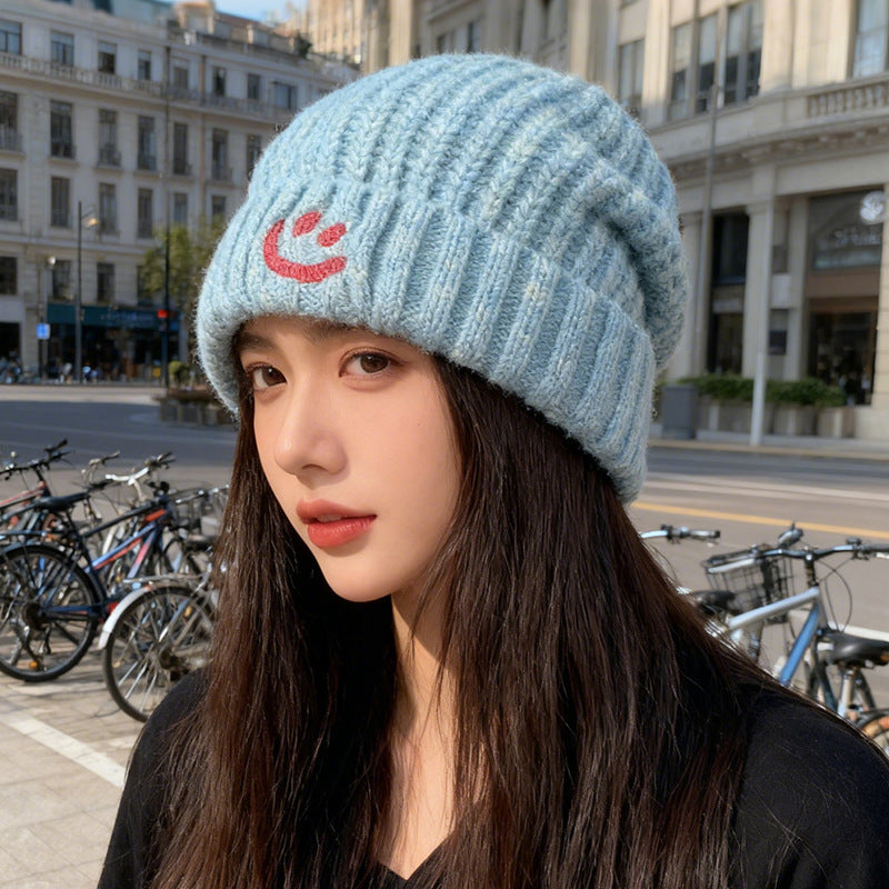 Women’s Smiley Blue Wool Knit Hat