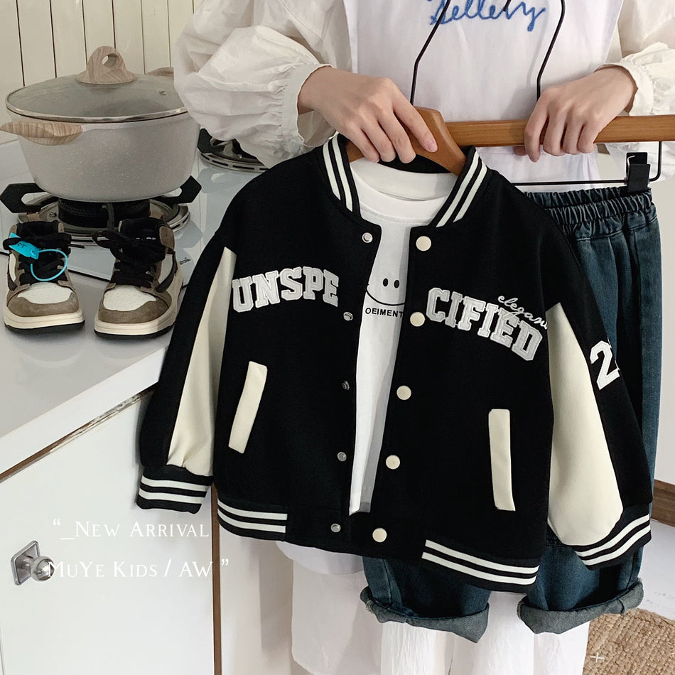 STOCK-Boys Color Block Baseball Jacket Kids Korean Autumn Coat