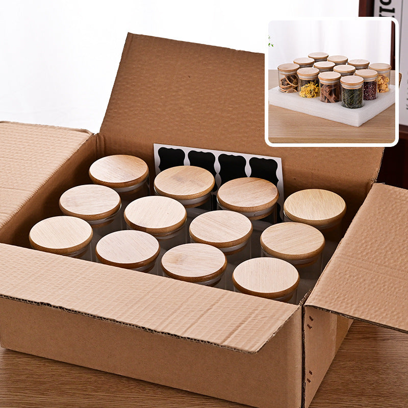 12-Piece Glass Seasoning Jar Set with Bamboo Lids