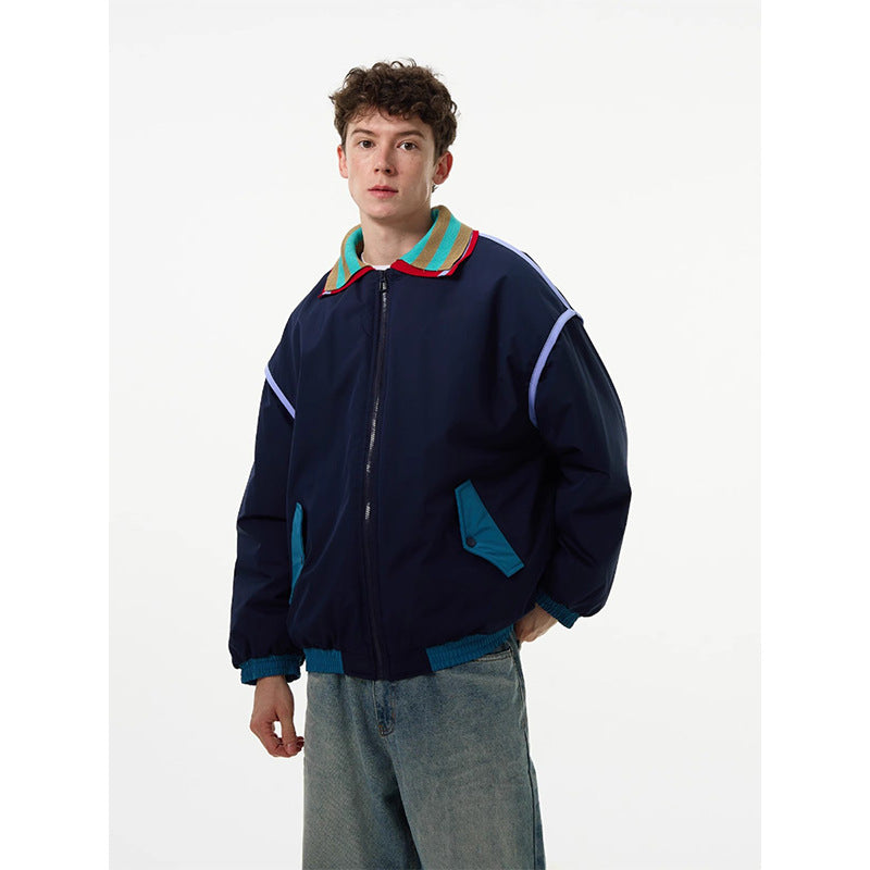 STOCK-Men’s Retro Baseball Jacket – Double Collar Style