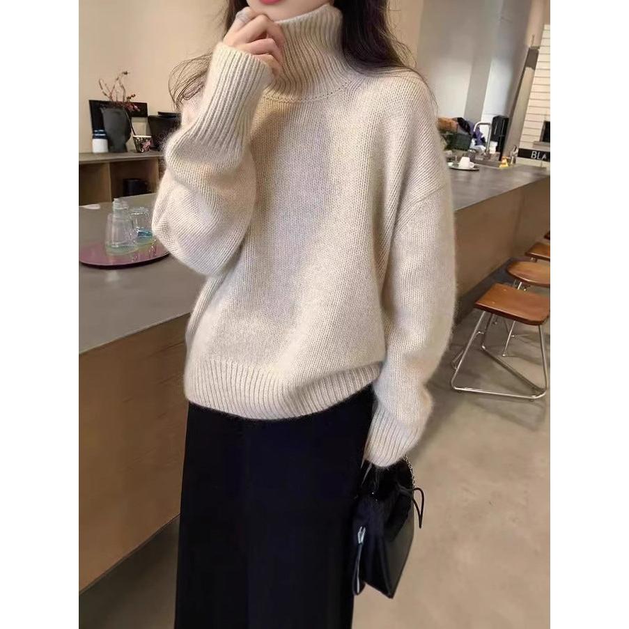 Korean Style High Collar Solid Sweater