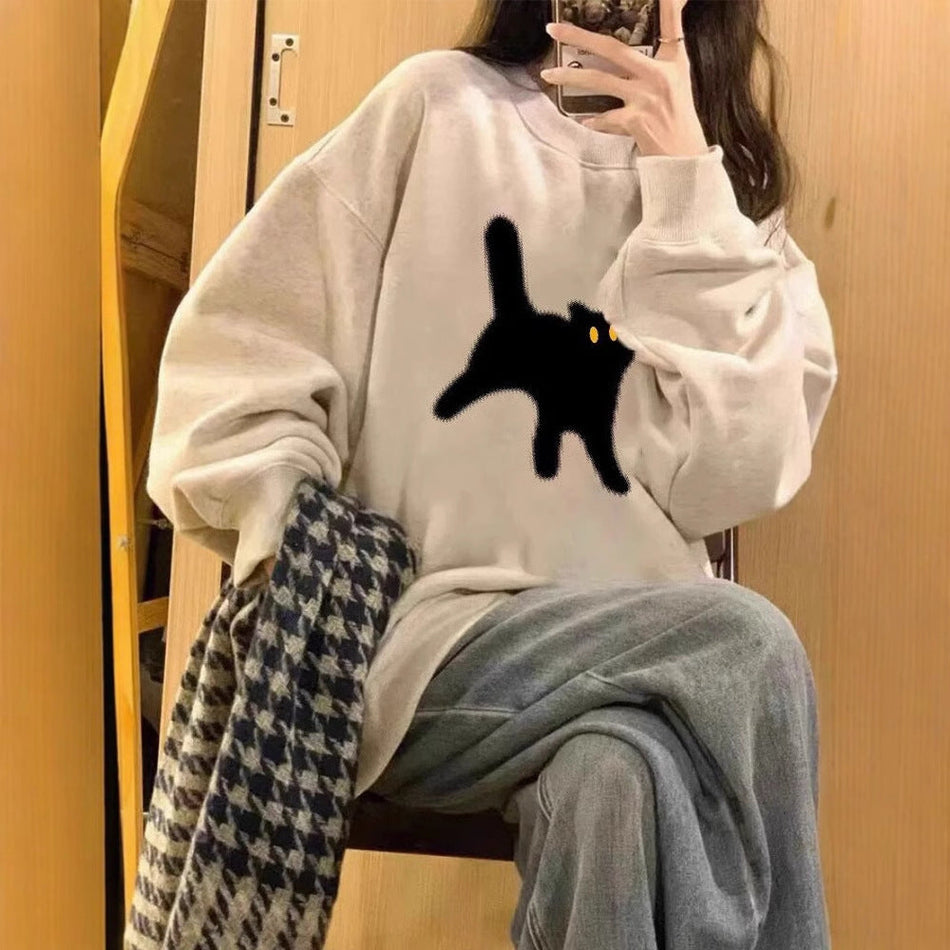 Women’s Oversized Retro Sweatshirt – Gray Velvet Casual Top