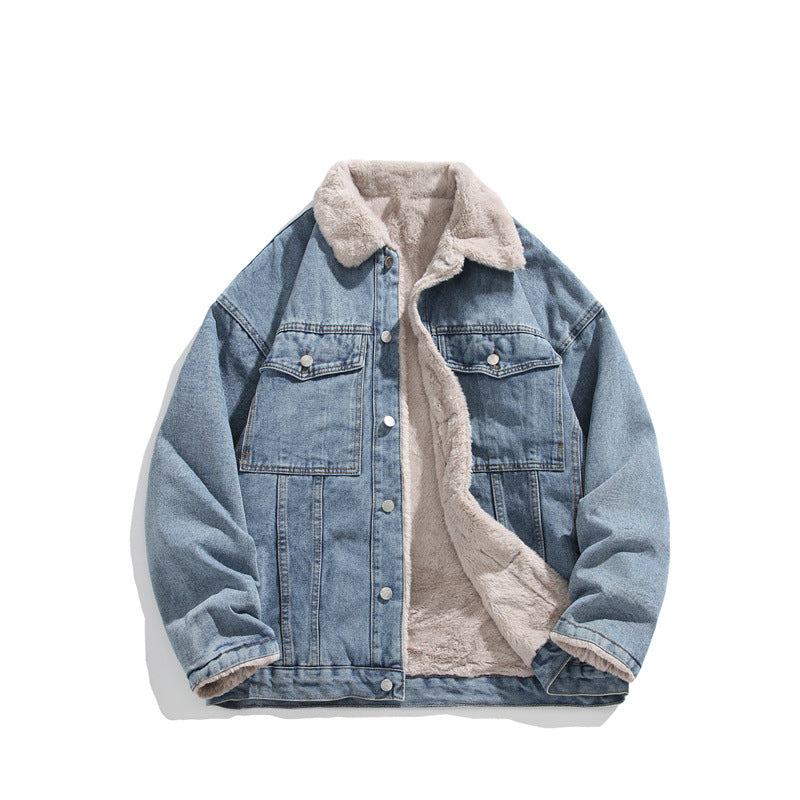 Men’s Winter Denim Jacket | Fleece-Lined Plus Size Fur Collar