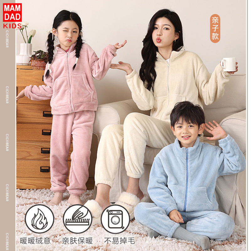 Children's Flannel Pajamas Set 2025 Autumn Winter Parent-Child
