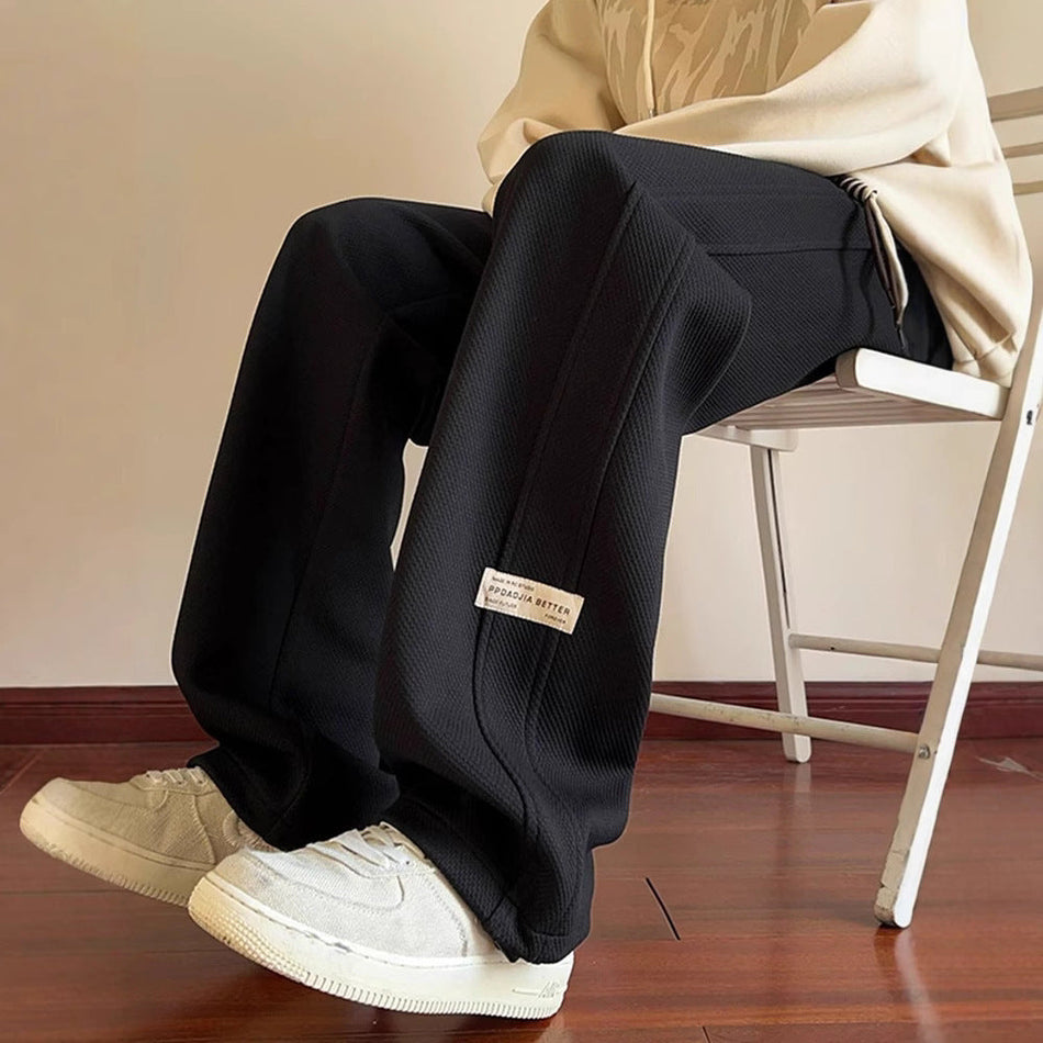 Men’s Black Straight-Leg Casual Wide Pants