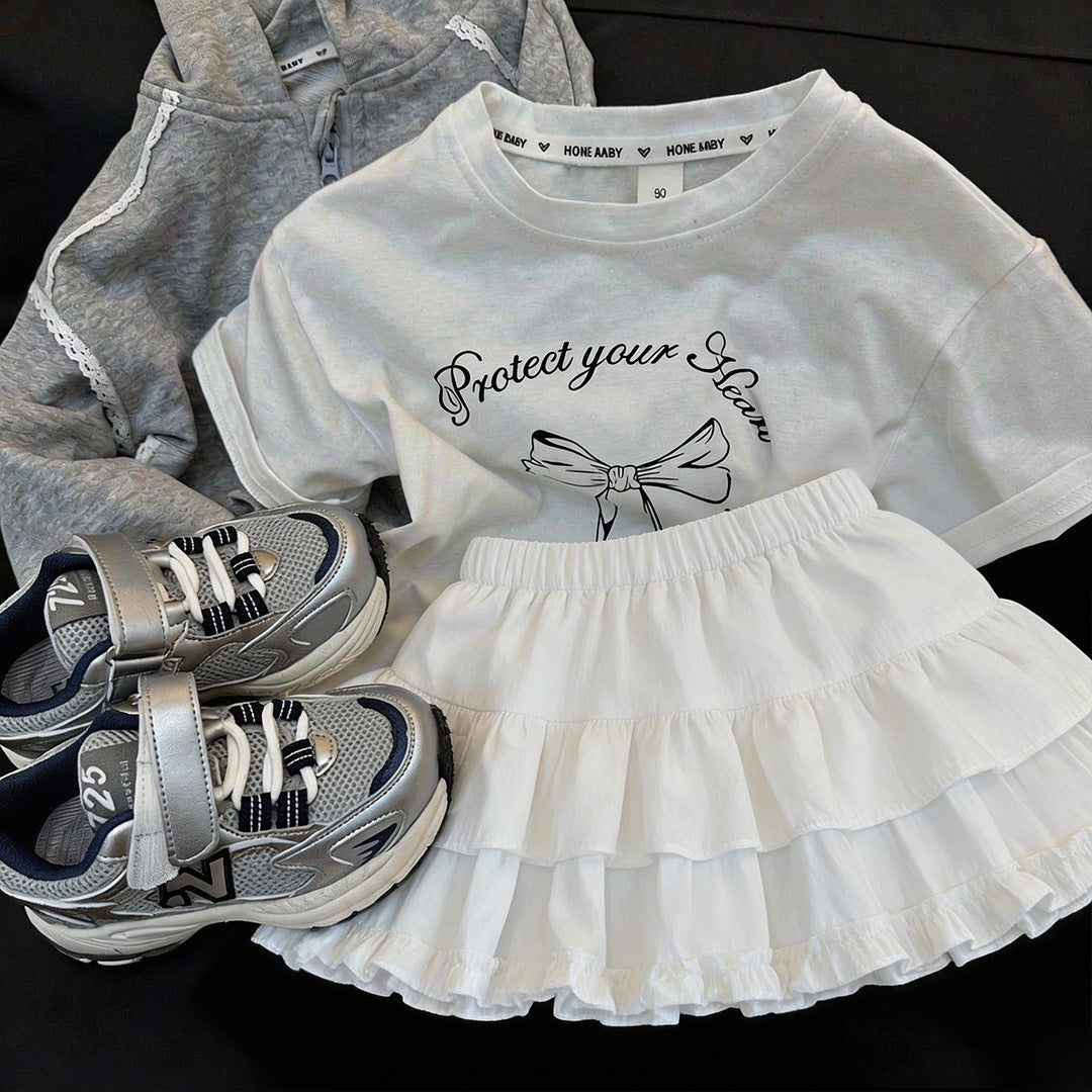 Girls Bow T-Shirt & Skirt Two-Piece Set – Sweet Kids Outfit Nepal | Tudoholic