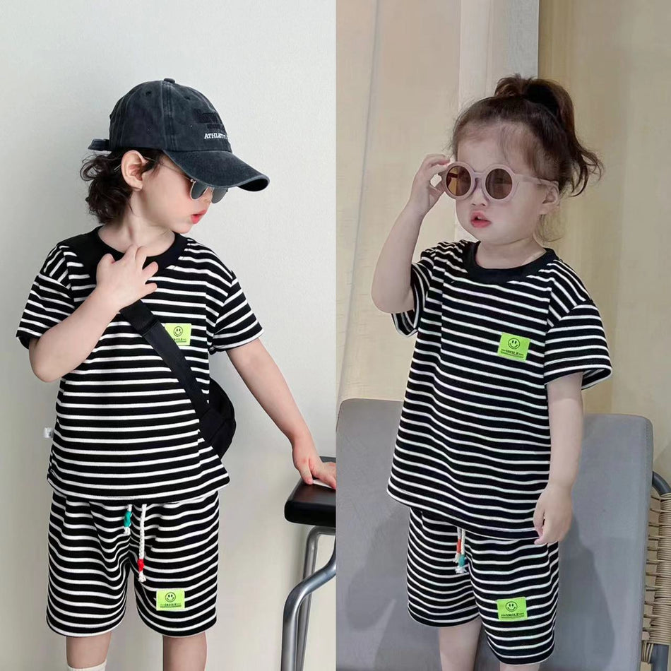 Kids Summer Korean Style Striped T-Shirt & Shorts Set