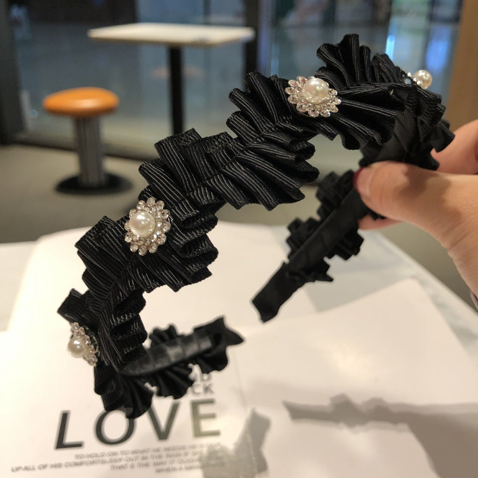Pleated Diamond Headband – Retro Xiaoxiang Style for Women