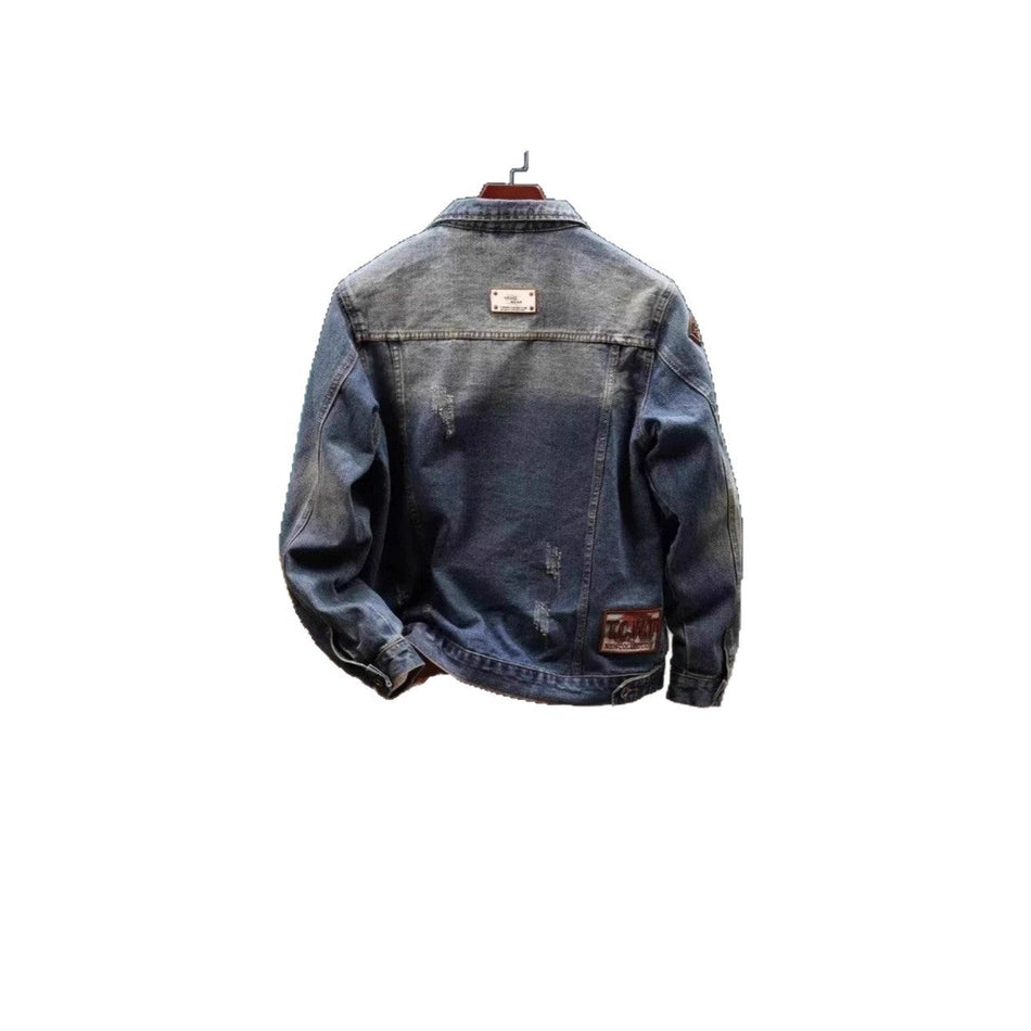 STOCK-Men's High-End Denim Jacket Spring Autumn Retro Workwear