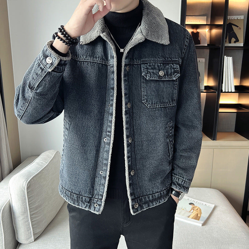 Men’s Denim Fleece-Lined Thickened Jacket Autumn Winter