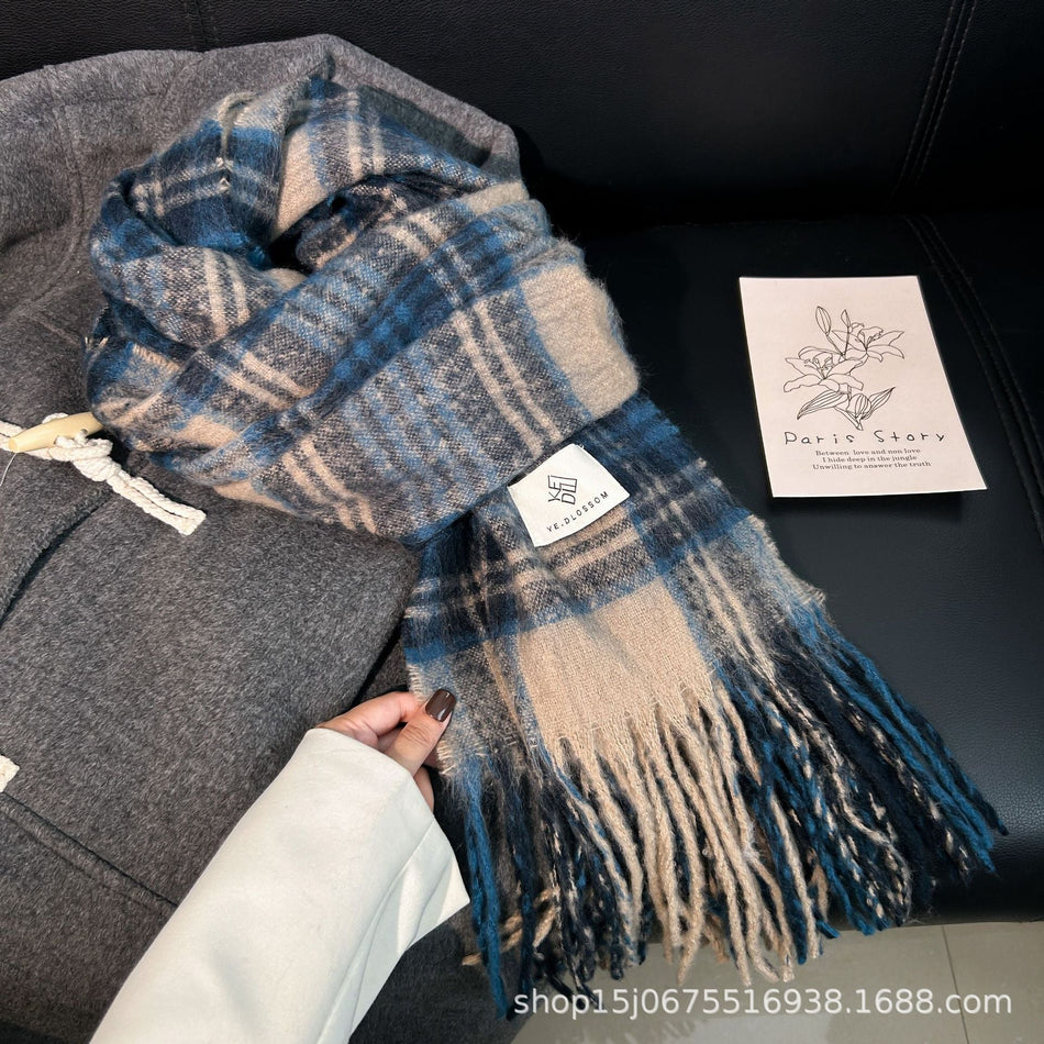 Autumn/Winter Maillard Plaid Scarf – Thick Mohair Unisex Shawl