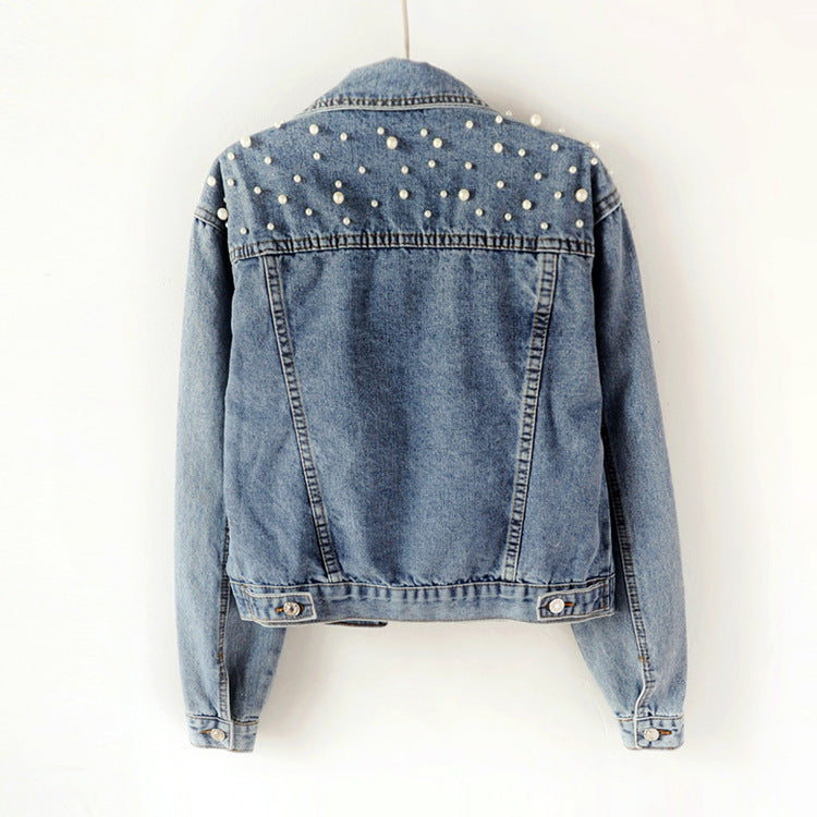 STOCK-Beaded Diamond Plus-Size Denim Jacket