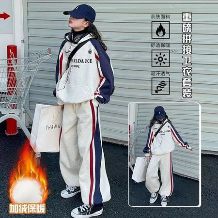 Girls 2024 Autumn-Winter Fleece Sports Two-Piece Set – Winter Kids Fashion Nepal | Tudoholic