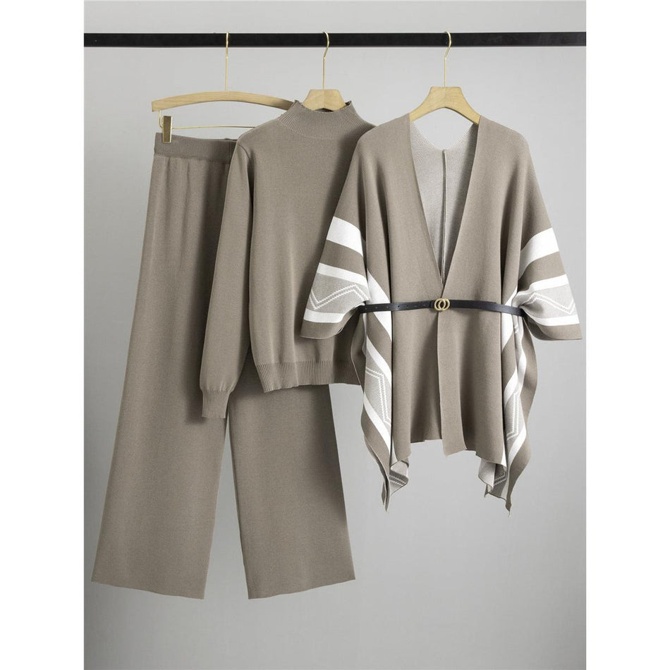 Women’s Knitted Shawl Cardigan Three-Piece Set