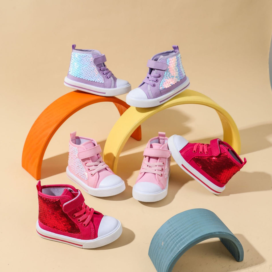 Girls’ Sequin High-Top Sneakers – Trendy Spring Shoes