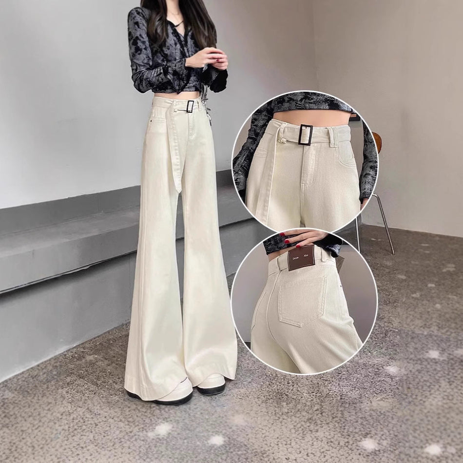 Women’s Creamy-White High-Waist Wide-Leg Jeans