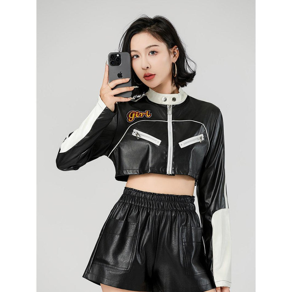 Women’s Street-Style Color-Block Biker Jacket