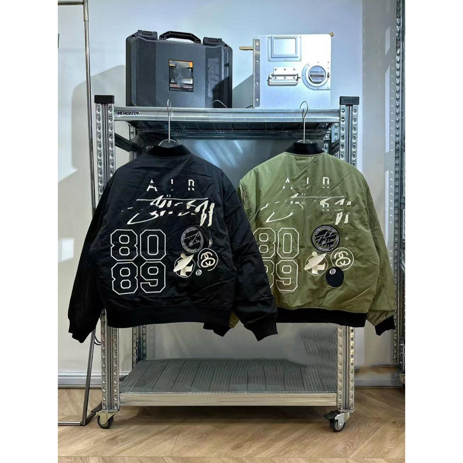 Unisex American Vintage Embroidered Alphabet Bomber Jacket