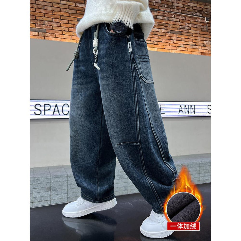 Boys Fleece Lined Denim Pants Winter 2025 Big Kids