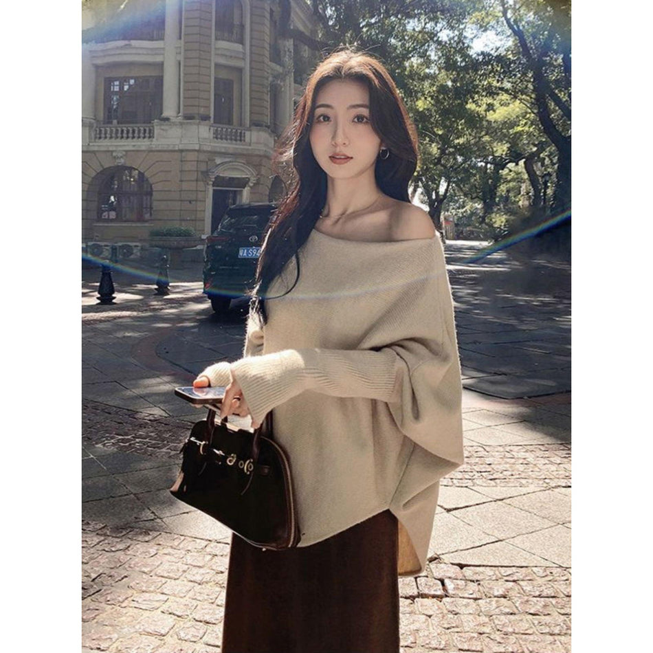 Women’s Lazy-Style Bat Sleeve Off-Shoulder Knit Top