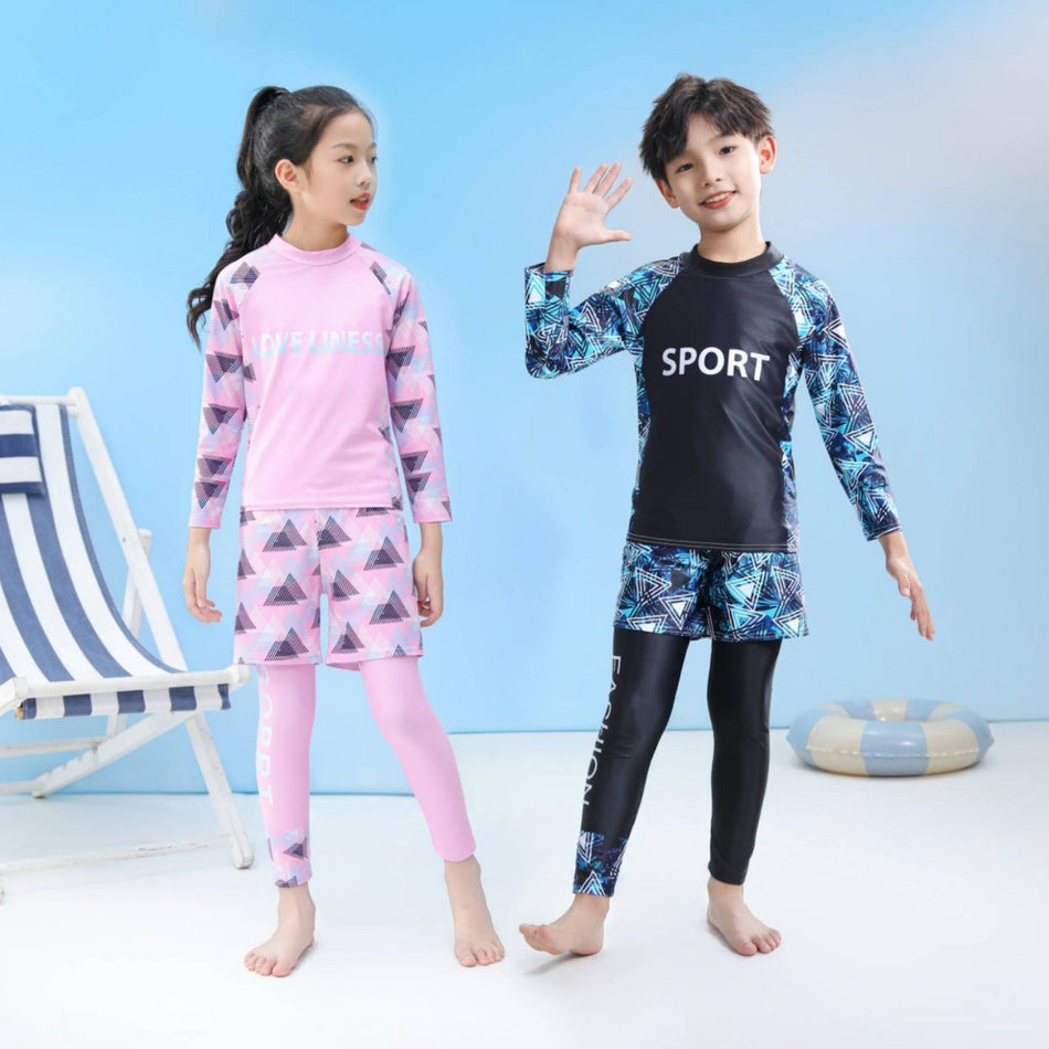 Kids' 3-Piece Swimwear Set – Long Sleeve & Sun Protection