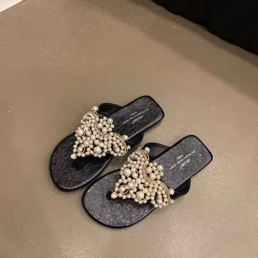 Bohemian Pearl Flip Flops Women Summer Beach Sandals