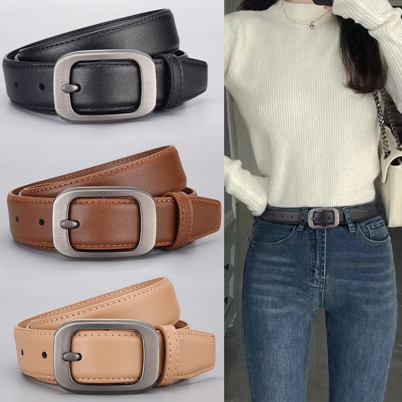 Durable Women’s Leather Belt with Alloy Pin Buckle