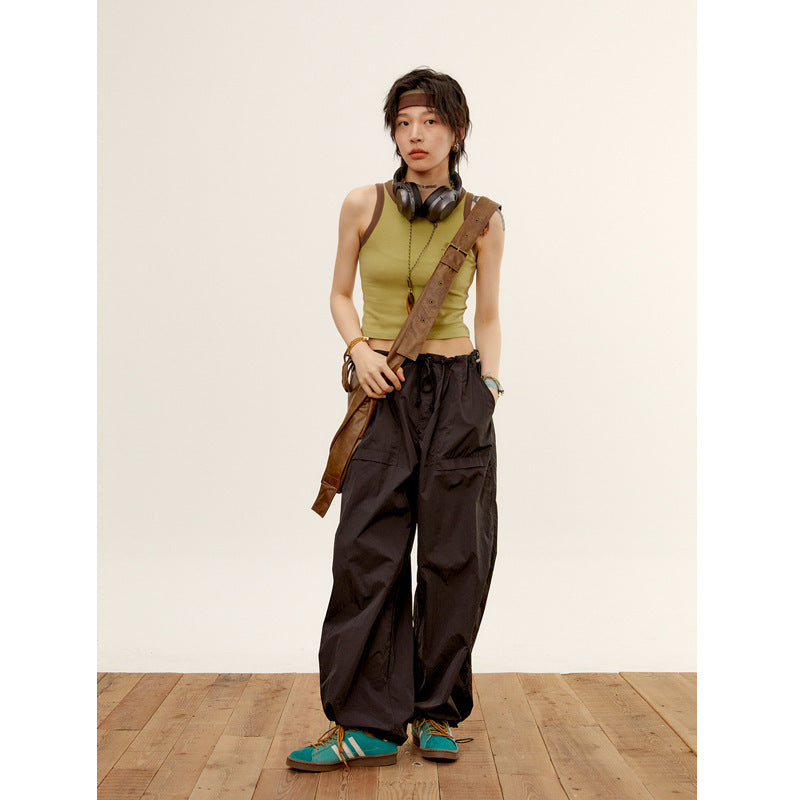 Retro Summer Loose Parachute Paper Bag Pants
